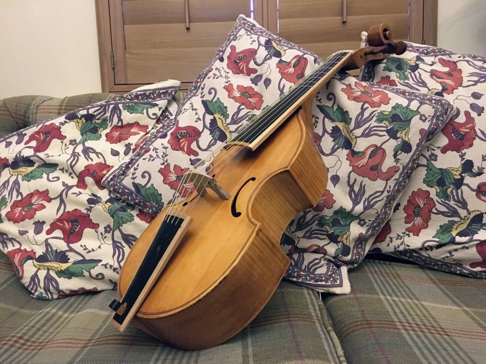 A Treble Viol reclining on cushions!

Viola da Gamba
Treble viol 36cm string length
Set up with Aquila strings

Completed in June 2023