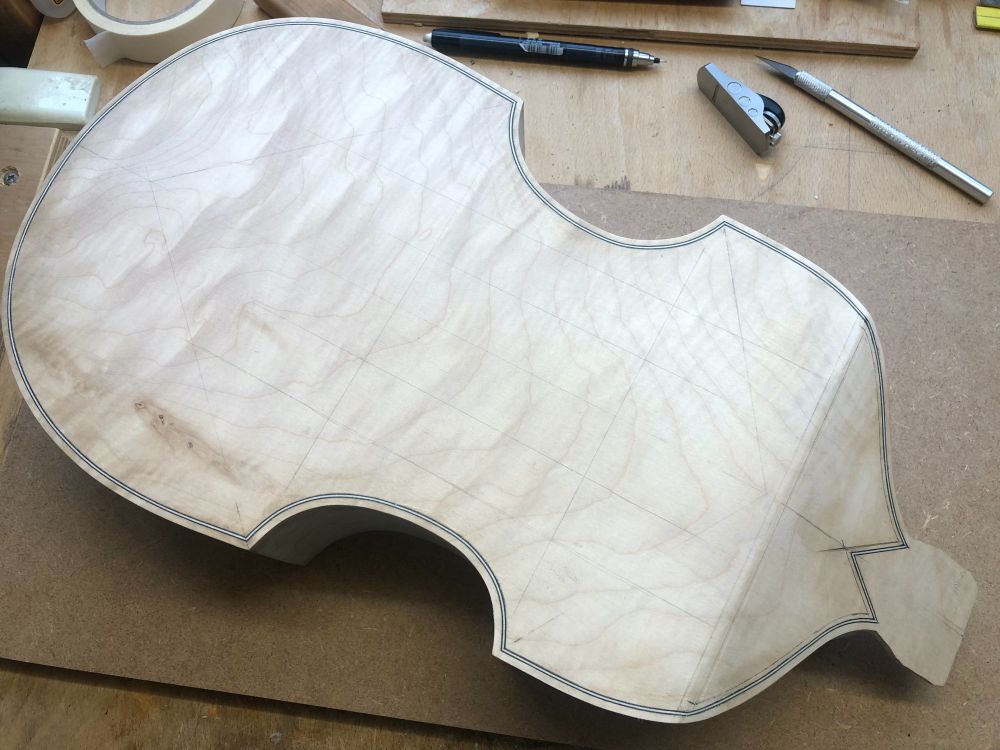 Single perfling inlay complete & beginning to mark out the second line.