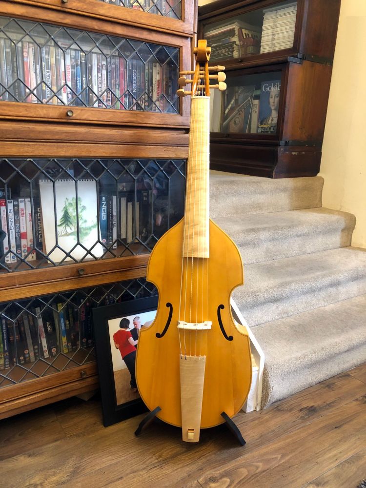 A small bass Viola da Gamba (Division Viol) The instrument is based on an original by London maker Barak Norman 1692.