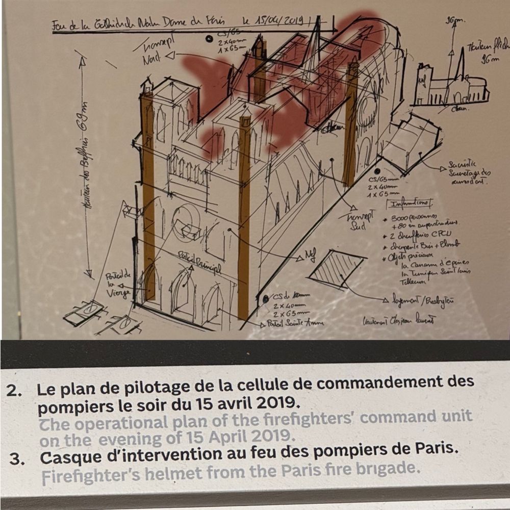 An image showing the hand drawn operational plan for the fire fighters command unit on the evening of 15 April 2019