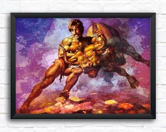 Ben Stiller Taking The Bull By The Horns in the style of Boris Vallejo