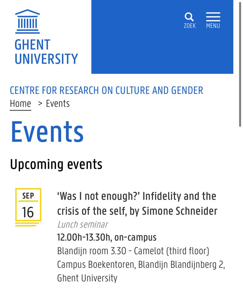 Screenshot of the University of Ghent announcing a lunch seminar today 