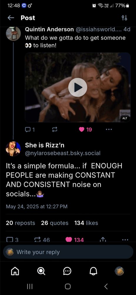 Post from Nyla Rose saying that if enough people make constant and consistent noise on socials it will get her back on TV