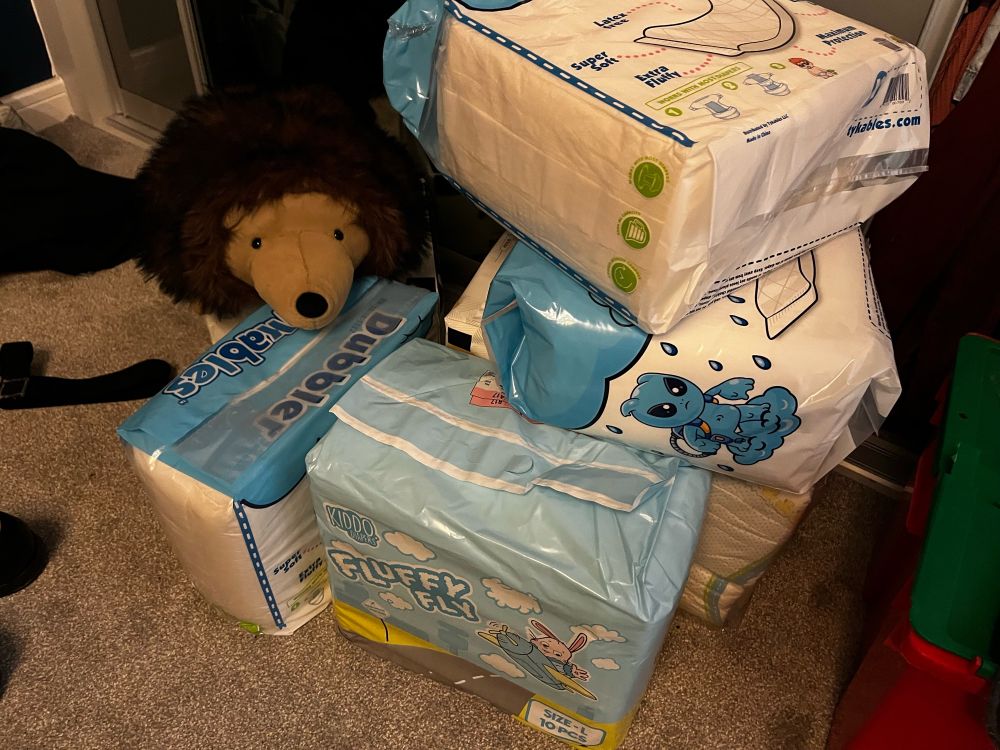 Lots of ABDL diapers - feat. Wesley the hedgehog 
