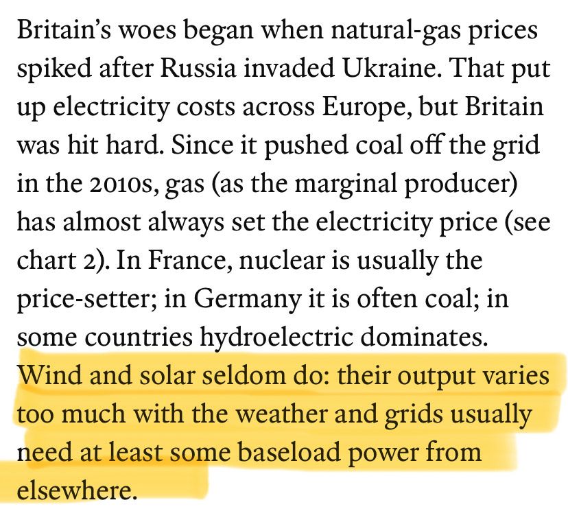 Britain’s woes began when natural-gas prices spiked after Russia invaded Ukraine. That put up electricity costs across Europe, but Britain was hit hard. Since it pushed coal off the grid in the 2010s, gas (as the marginal producer) has almost always set the electricity price (see chart 2). In France, nuclear is usually the price-setter; in Germany it is often coal; in some countries hydroelectric dominates. Wind and solar seldom do: their output varies too much with the weather and grids usually need at least some baseload power from elsewhere.