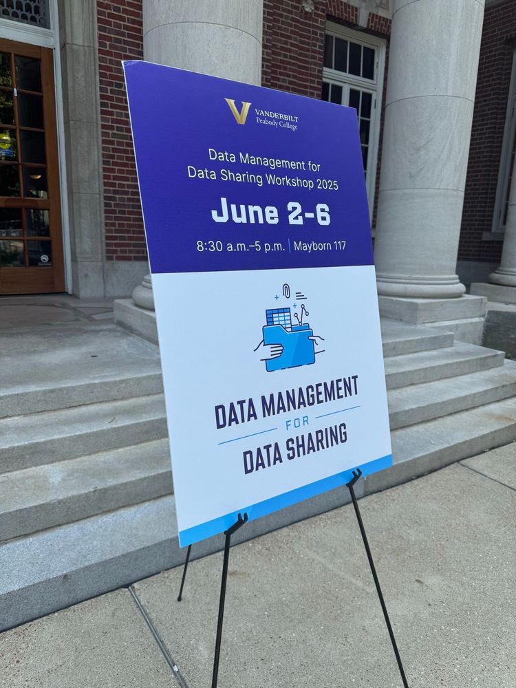 A sign with the Vanderbilt logo reads: Data Management for Data Sharing