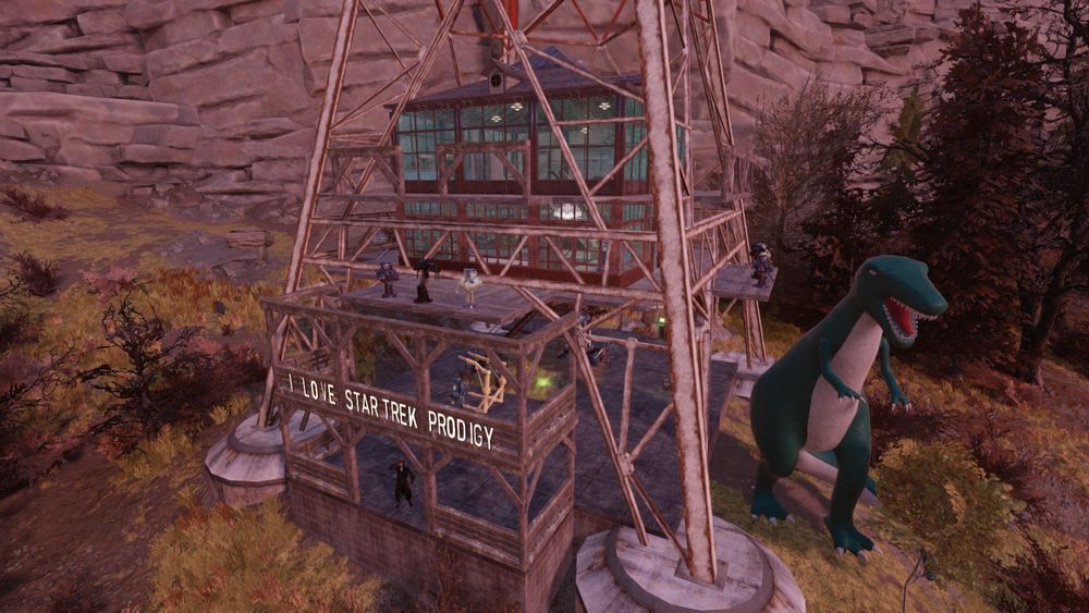 A camp in fallout 76 that says "I love Star Trek Prodigy" 
