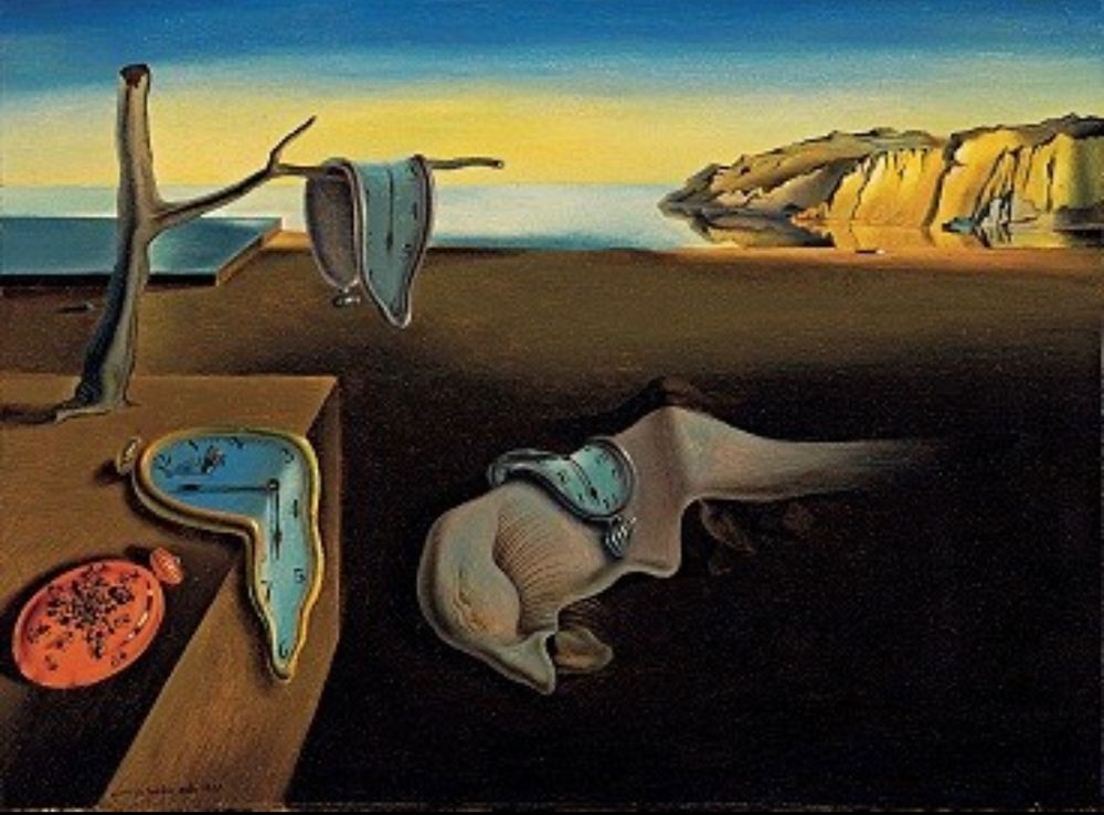 Dali’s The Persistence of Memory, featuring an open landscape with several clocks that look like they’re melting