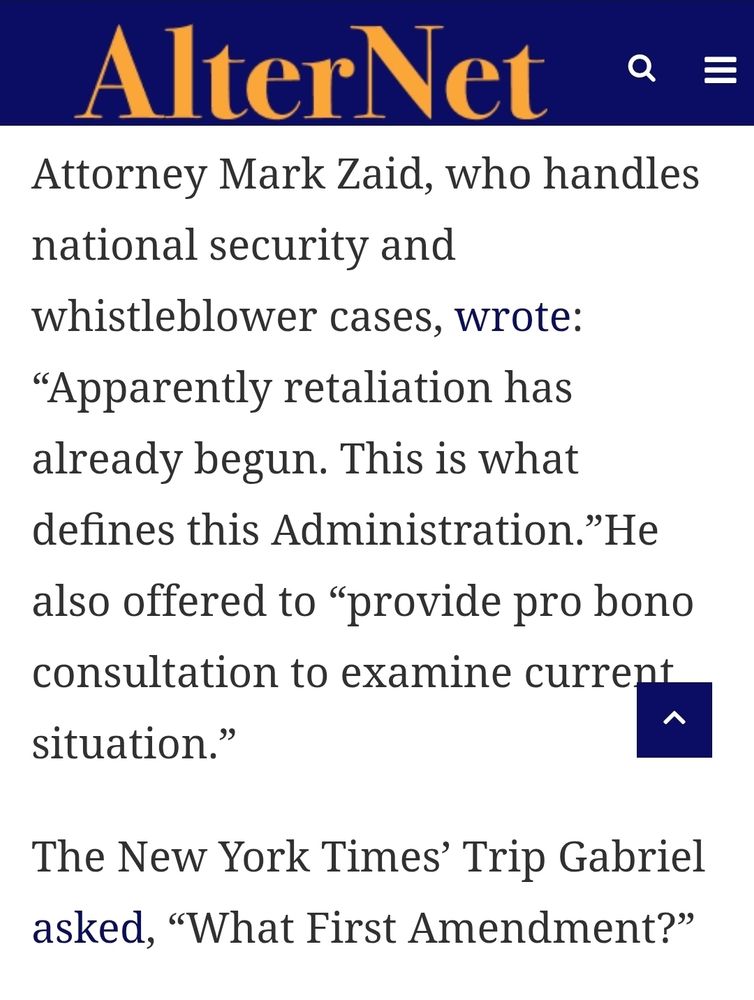 AlterNet Attorney Mark Zaid, who handles national security and whistleblower cases, wrote: 