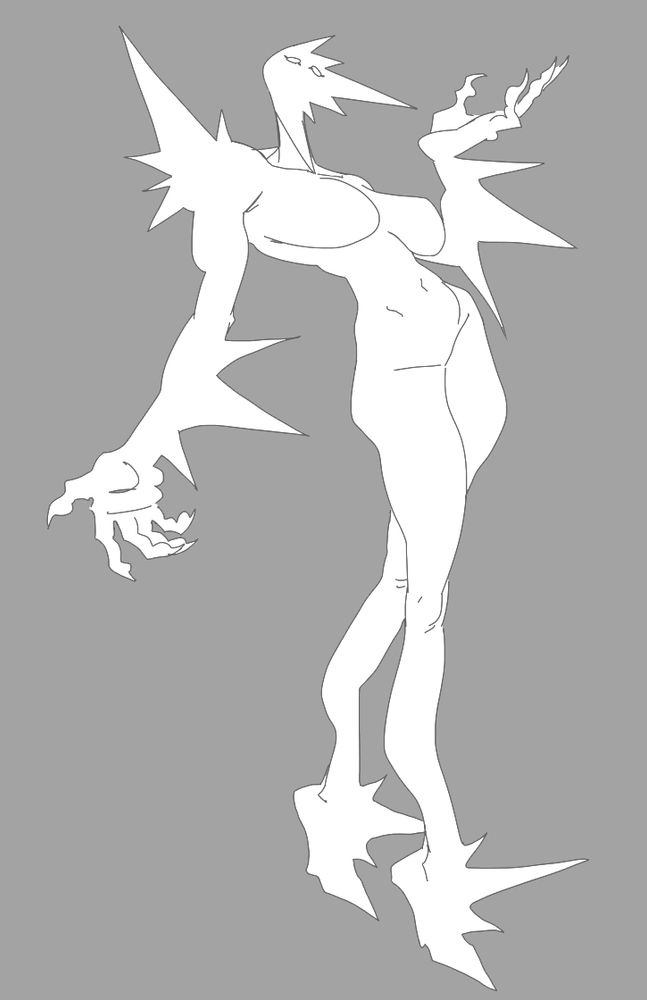 A sketch of an elegant female figure with spikes protruding out of her body.