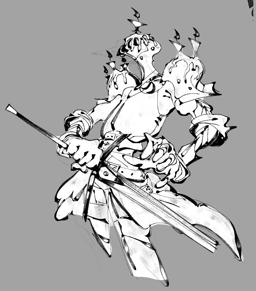 A knight holding a sword, their armor has lit candles on the helmet and pauldrons 