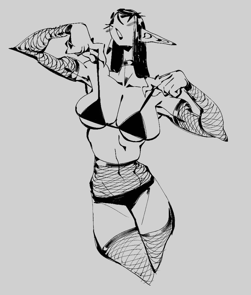 A woman with pointy ears wearing a bikini 