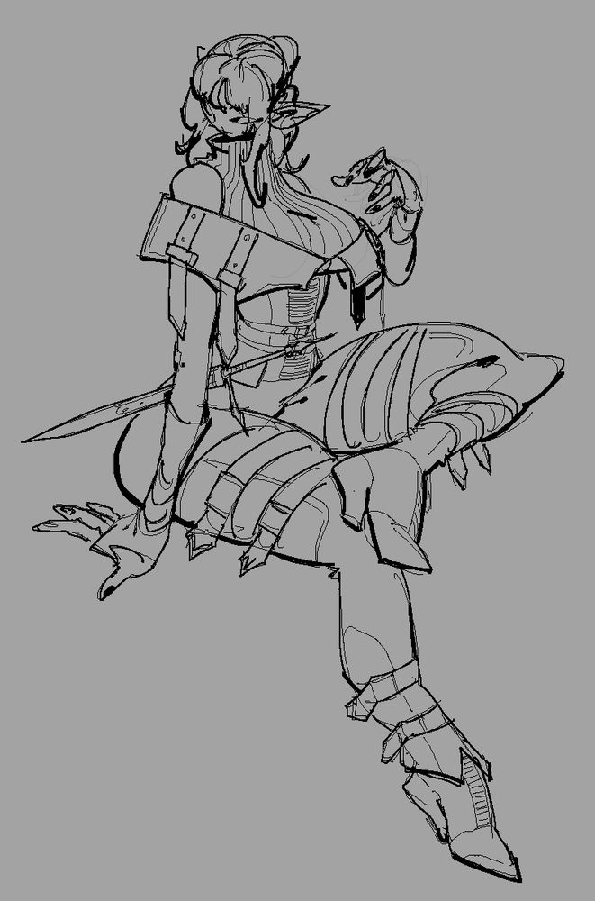 An elf lady in a sitting pose
