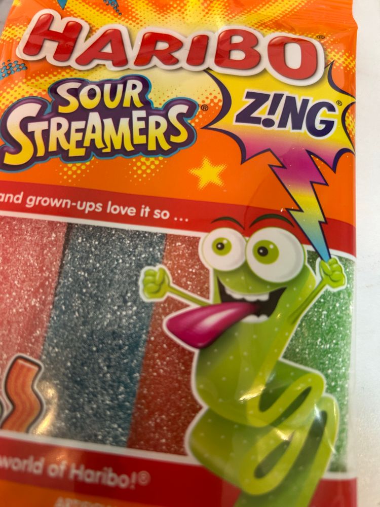 Haribo Sour Streamers mascot guy looking ready to get down in it