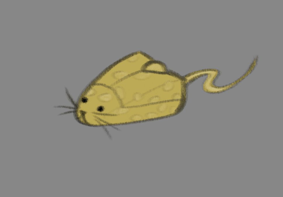A sketch of a mouse, that looks both like a PC mouse and a block of cheese