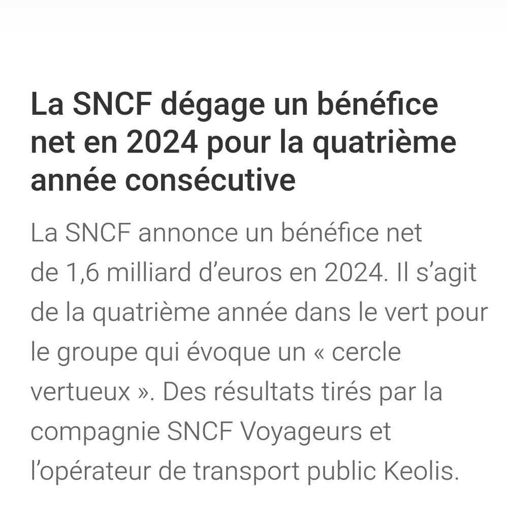 La SNCF dégage un bénéfice de 1,6 milliards en 2024, c'est la quatrième année en positif.
