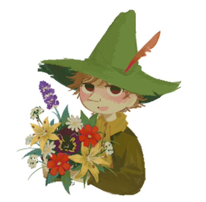 snufkin holding a bouquet of flowers 