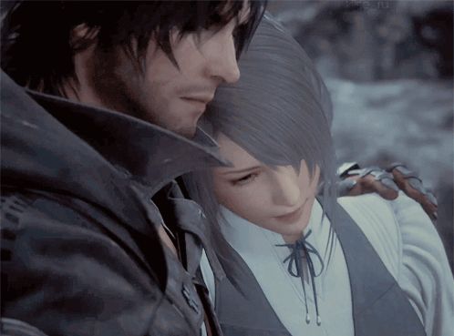 a man and a woman are hugging each other in a video game scene