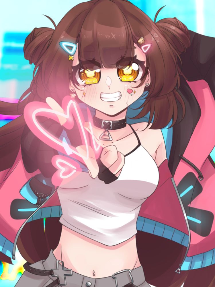 Breadgirl pointing a fingergun at you