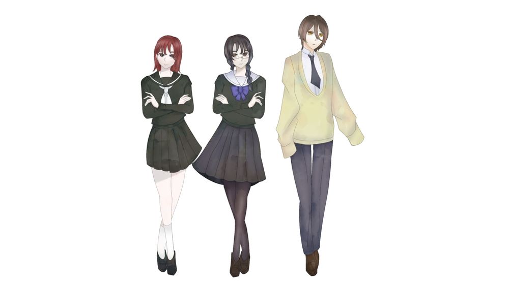 DID 各9名の立ち絵イラストです。
1番目(左側)から主人格私
眼鏡の記録人格「アヤノ」保護人格「叶太」