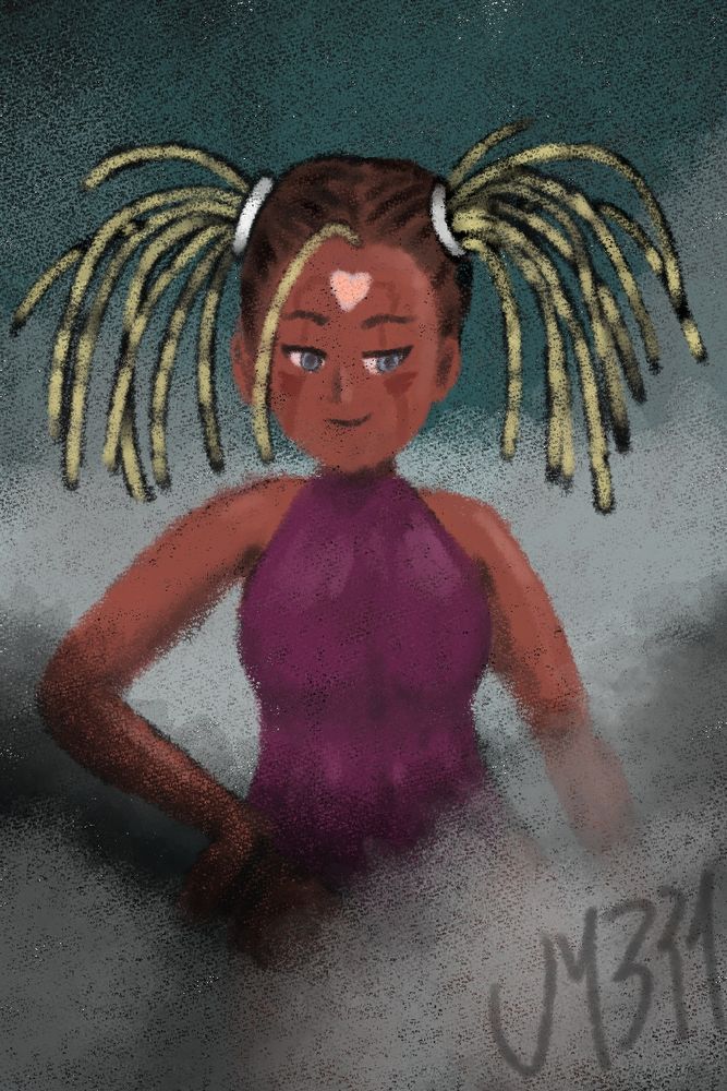 Girl standing in a semi dark misty area