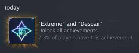 A picture of the unlocked '"extreme" and "despair"' achievement for the Hundred Line: Last Defense Academy. 