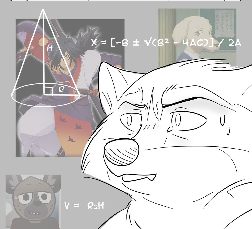 The raccoon looks confused as her head is surrounded by math problems and semi-transparent pictures of previous characters Ben Diskin played.