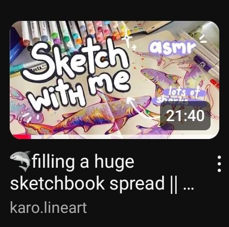 Screenshot of a YouTube video: 🦈 filling a huge sketchbook spread by karo.lineart 