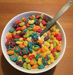 A bowl of trix cereal