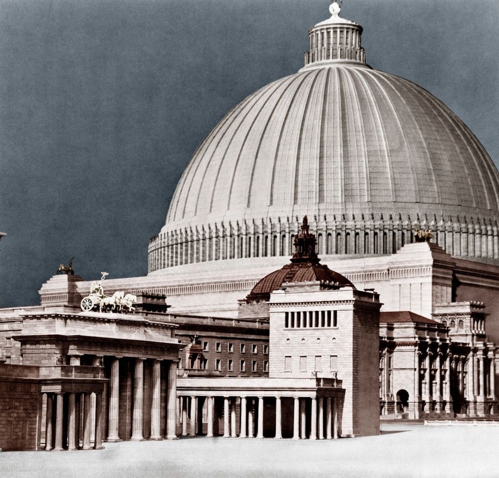 Architectural sketch of Germania, the utopian oversized plans for post war Berlin with a dome that dwarfs the whole city.