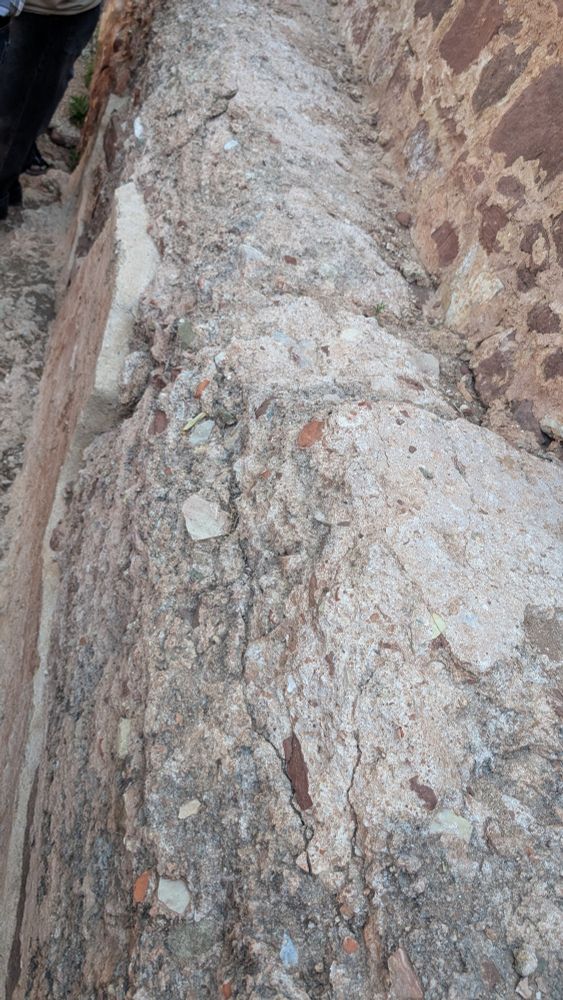 Original rammed earth wall of the Kasbah of Silves, Portugal 