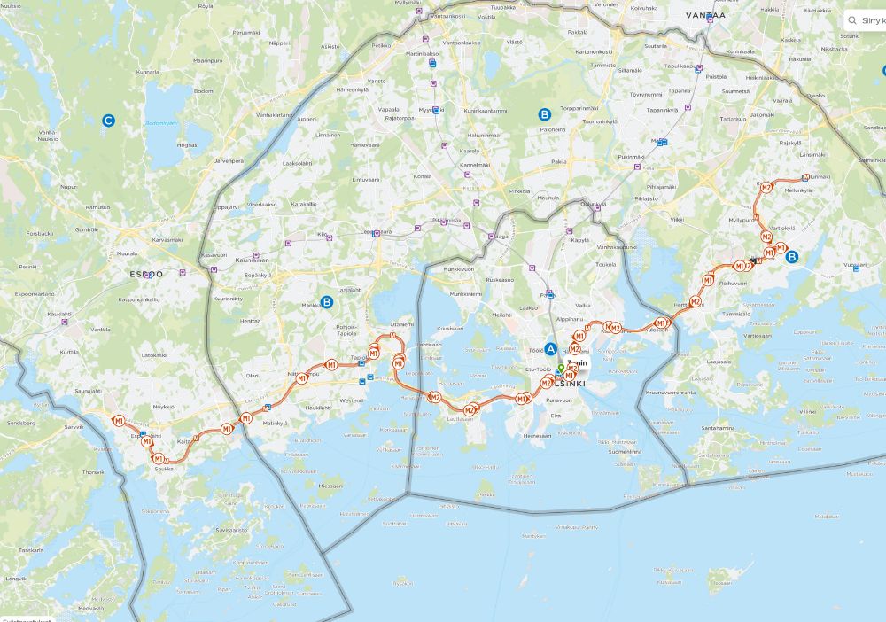 Helsingin metro"verkko" v. 2025. Tiettävästi suunnitelmia sen jatkamiseksi ei ole. 