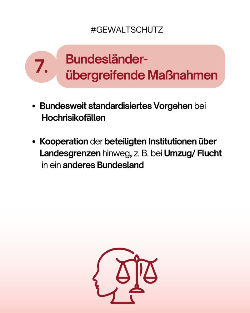 Rosa Infografik mit der Überschrift „Bundesländerübergreifende Maßnahmen“. Aufzählung: bundesweit standardisiertes Vorgehen; Kooperation der Institutionen über Landesgrenzen hinweg, z. B. bei Umzug oder Flucht.