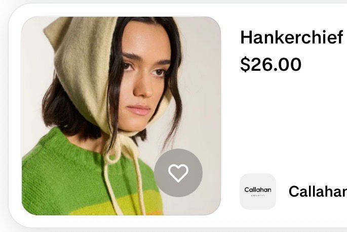 product page for a undyed handkerchief wraparound the face of a model who is gazing apathetically into the distance and spiritually is definitely elsewhere