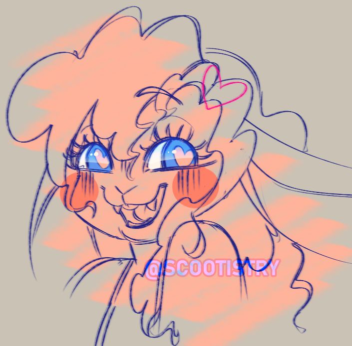 Blue sketch of my Anthro Bunny character, cherish, looking towards you with colored eyes and cheeks