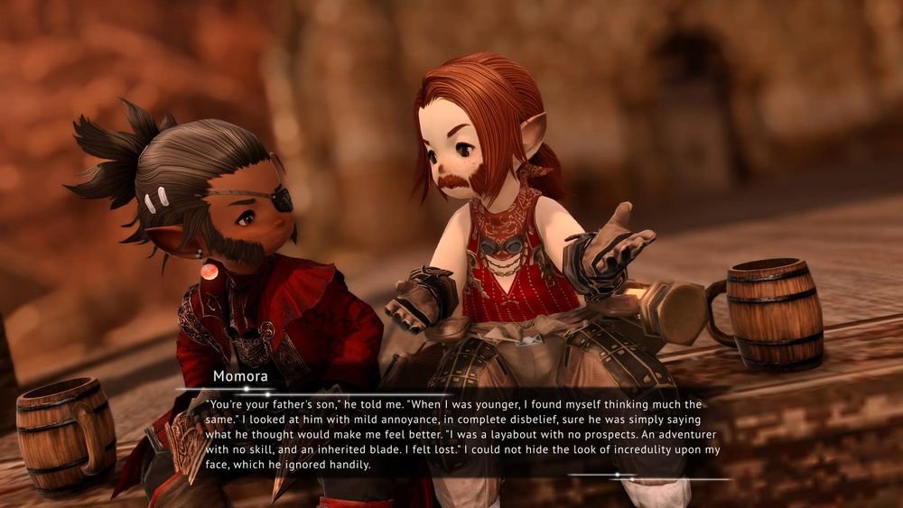 The father reassures his son that he was just the same when he was younger. The son looks incredulous, as if doubting his fathers truthfulness.