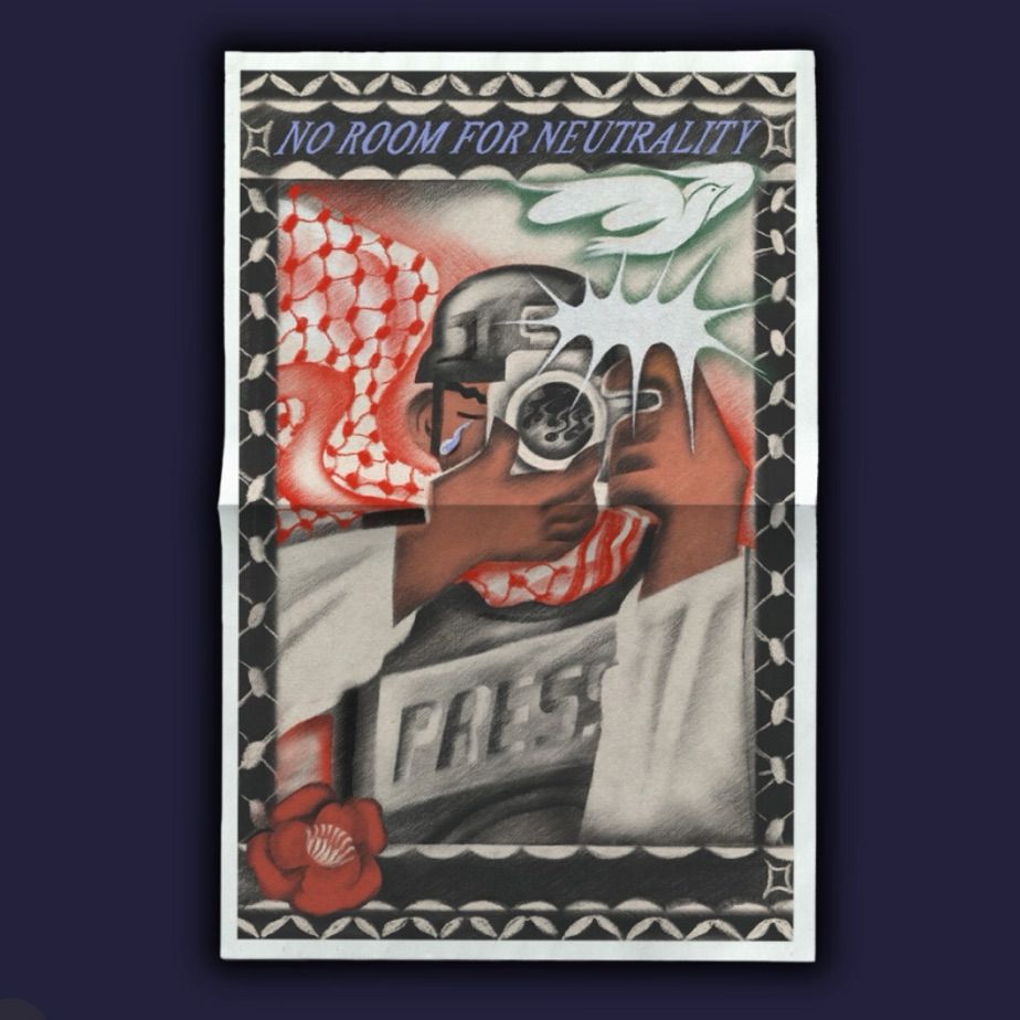 An illustration of a Palestinian journalist.