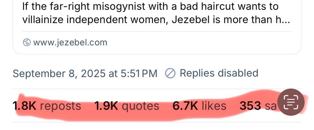 Shows BlueSky post had 1.8K reposts, 1.9K quotes, 6.7K likes, 353 saves