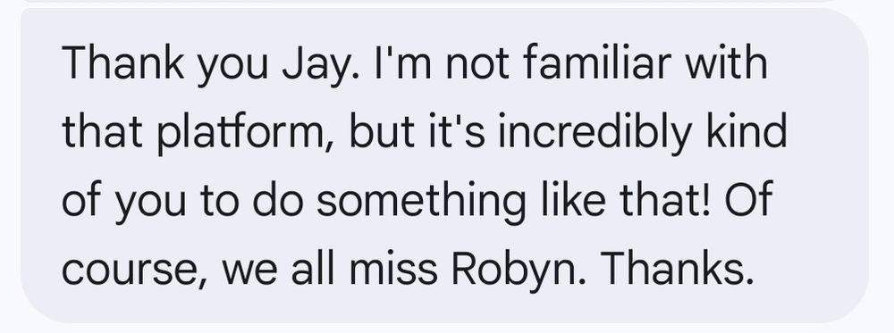 A text message from Robbie Wood pf Simple Wheel, 