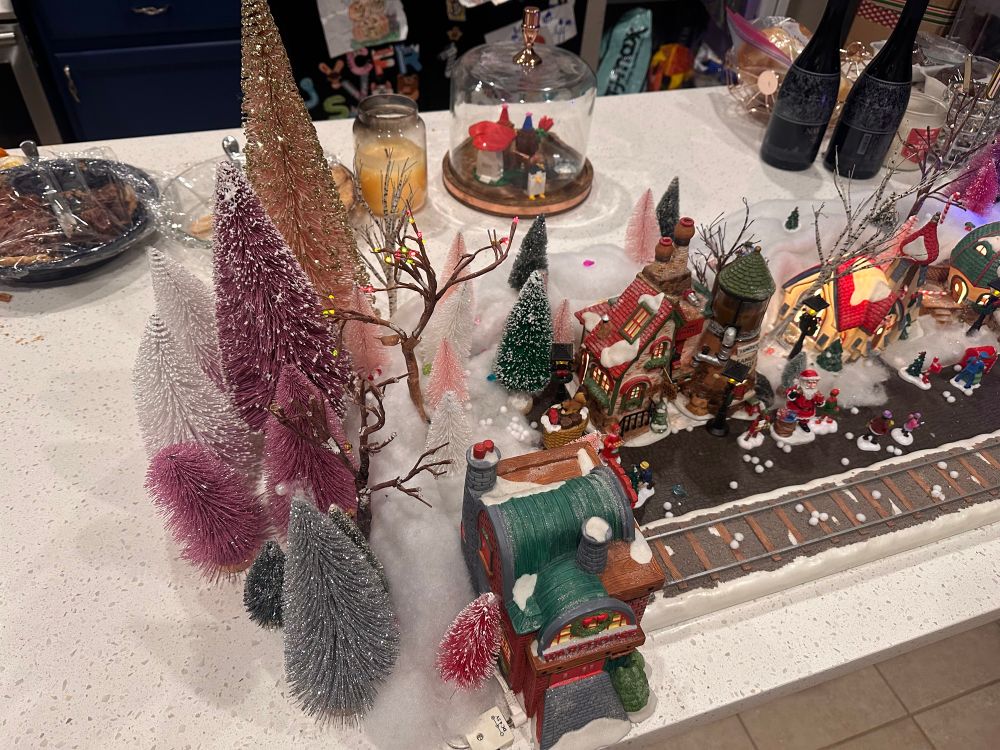 Dept 56 North Pole village, assorted trees 