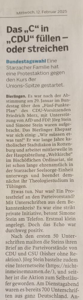 Zeitungsartikel zum offenen Brief, der unter NichtInMeinemNamen.de zu finden ist.