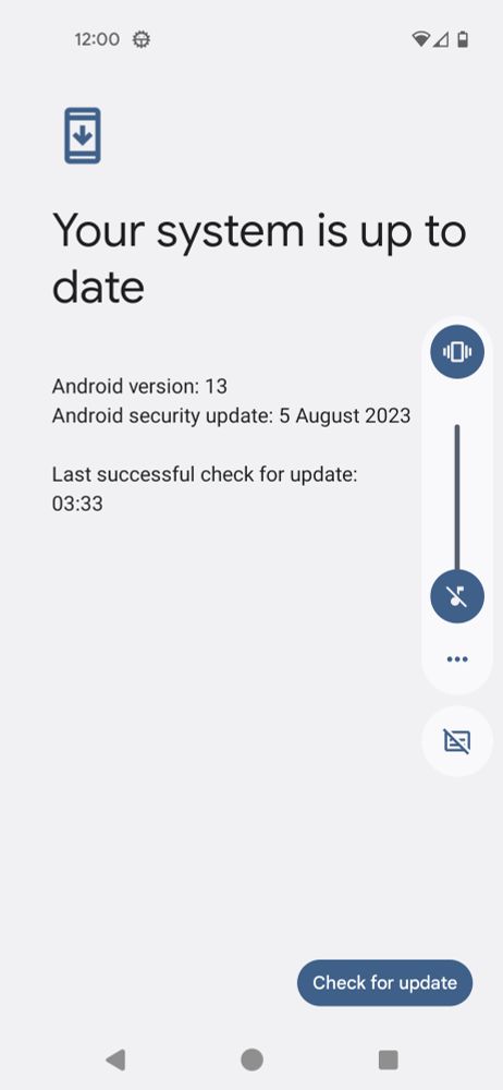 Screenshot of Android update setting on Pixel 4a showing it’s running Android 13 and the last security update was in August 2023