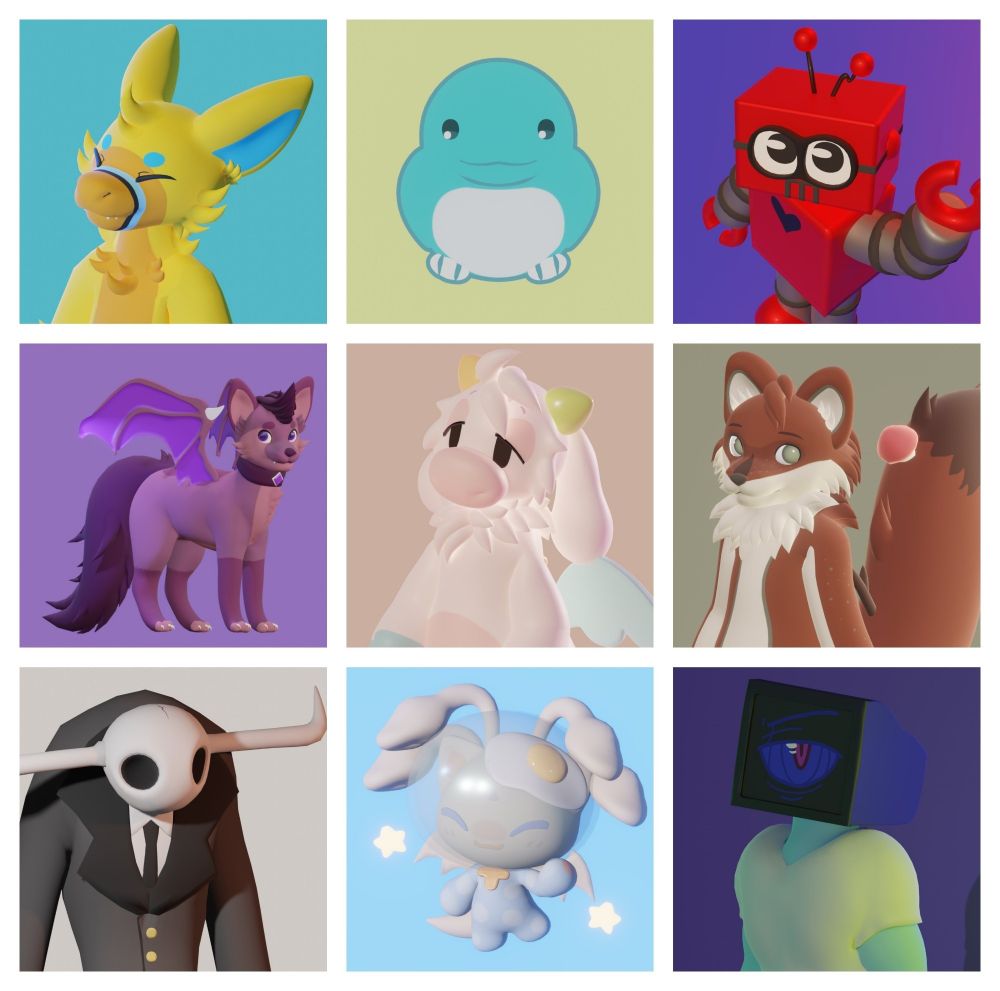 A collage of my 3D models.