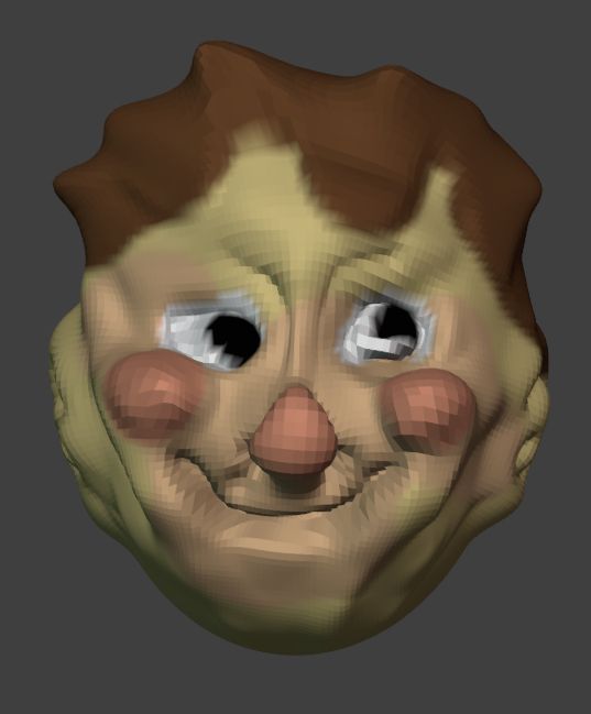 A 3D Model of a face with a bulging nose and cheeks. It is extremely poorly done.