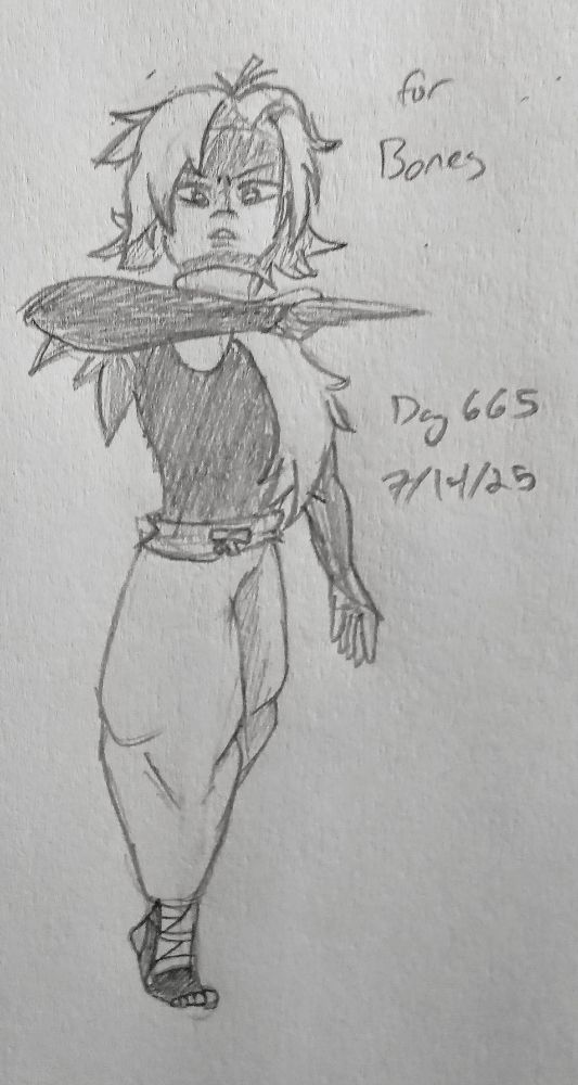 a sketch of someone imposingly holding a knife