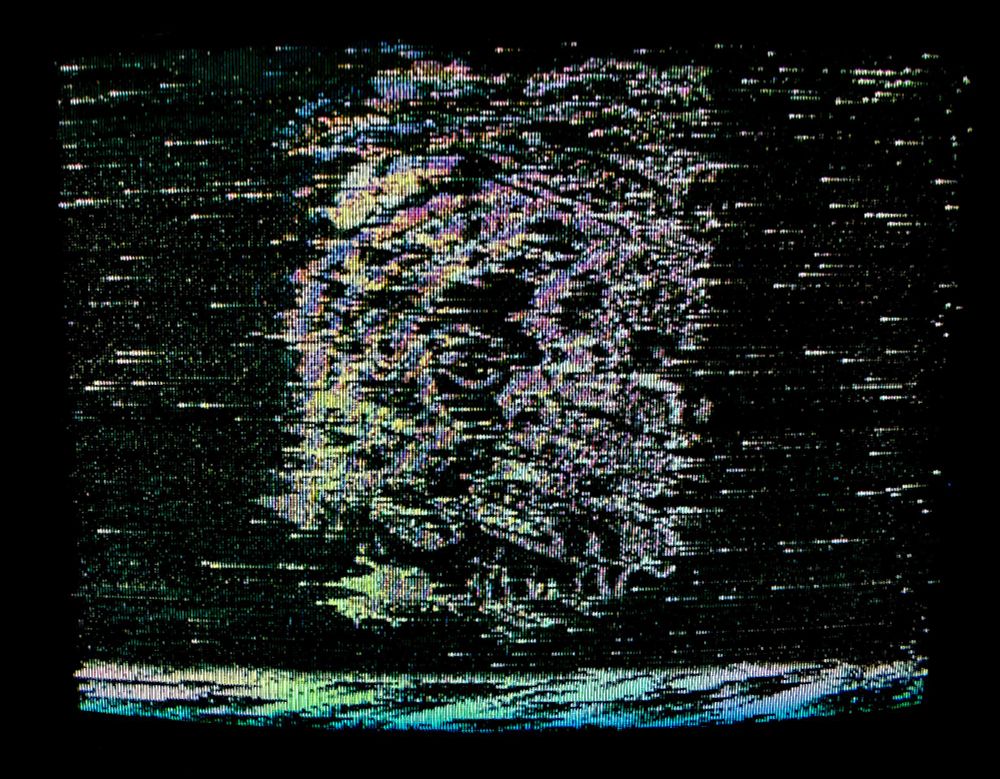 glitched image of VHS footage on CRT sneak peek for design available tonight!