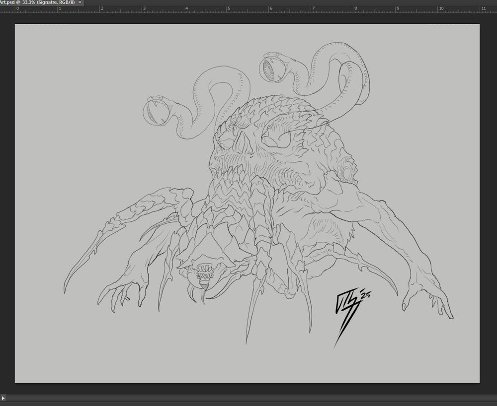 a screenshot of a monstrous spiderlike creature with a skull-shaped carapace, giant humanoid arms, and snake-stalk eyes.