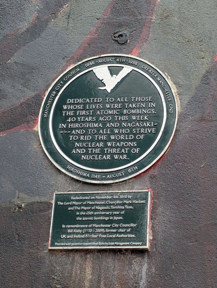 Manchester's memorial to the victims of nuclear bombs in Hiroshima and Nagasaki. 