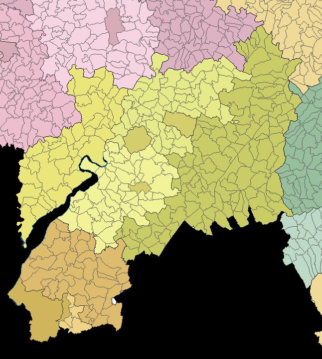 A parish map of Gloucestershire and the northern part of Avon in 1974.