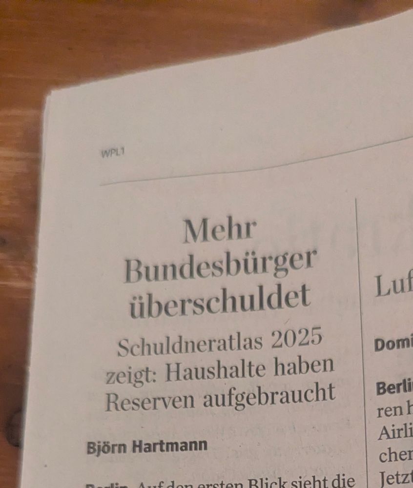 Zeitungsausschnitt "Mehr Bundesbürger überschuldet"
